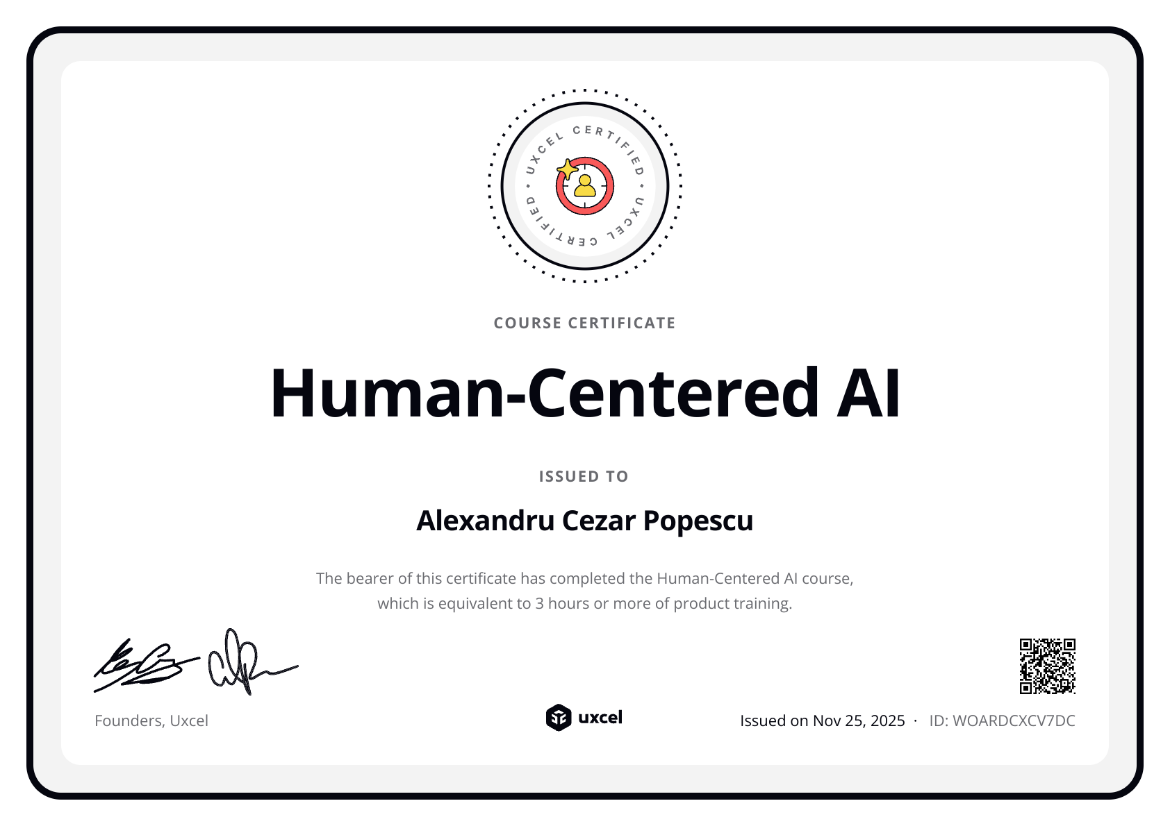 Alexandru Cezar Popescu's certificate